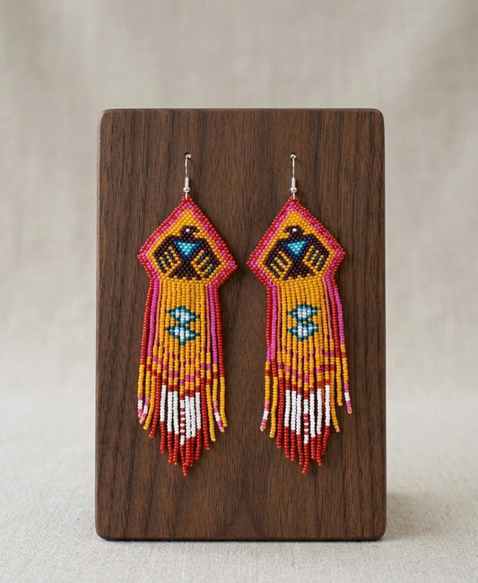 Beaded thunderbird earrings yellow
