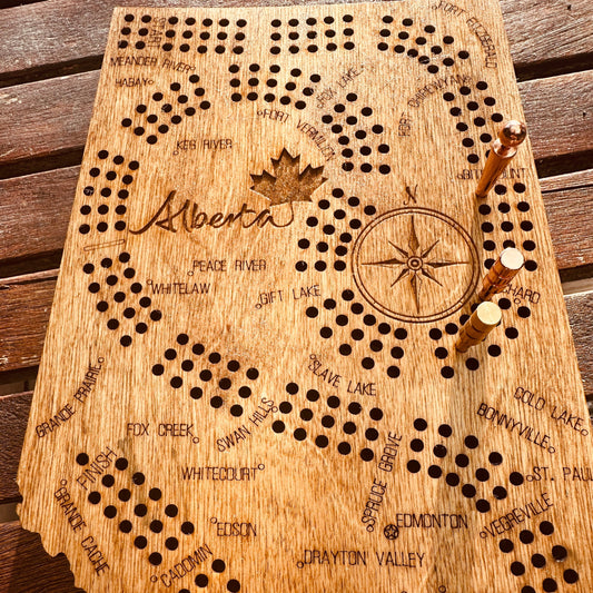 Alberta Map Shaped Cribbage Board