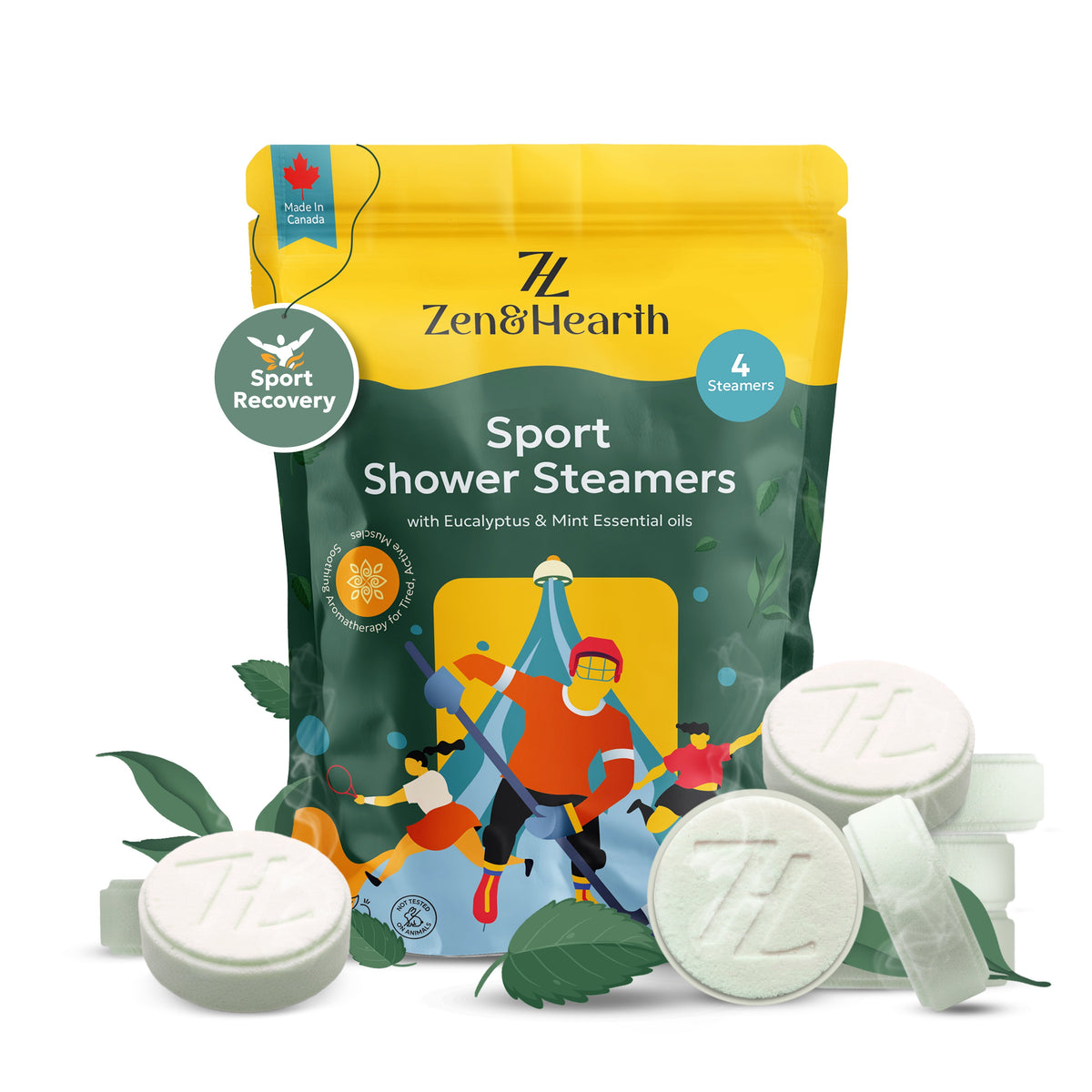 Zen & Hearth Sport Shower Steamers โ Post-Workout Recovery & Clearing Breath Aromatherapy with Eucalyptus, Mint & Menthol for Athletes & Active Lifestyles โ Made in Canada