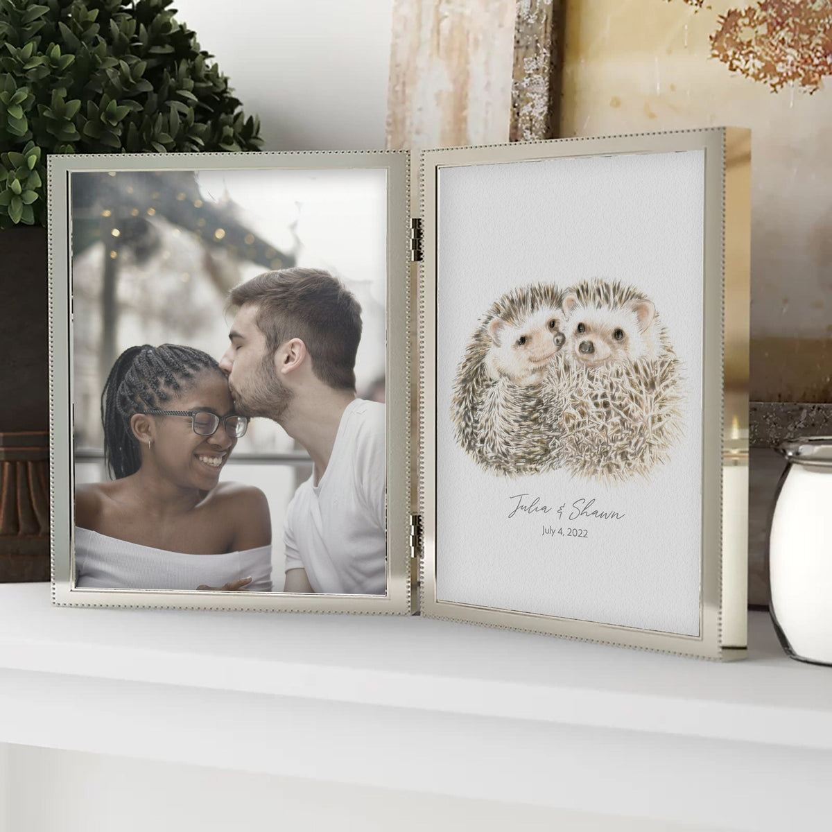 Personalized Hedgehogs Art Print: Custom Romantic Anniversary Gift for Wif