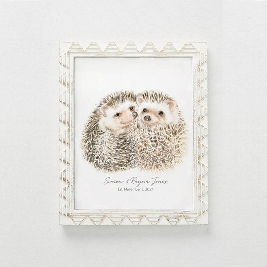 Personalized Hedgehogs Art Print: Custom Romantic Anniversary Gift for Wif