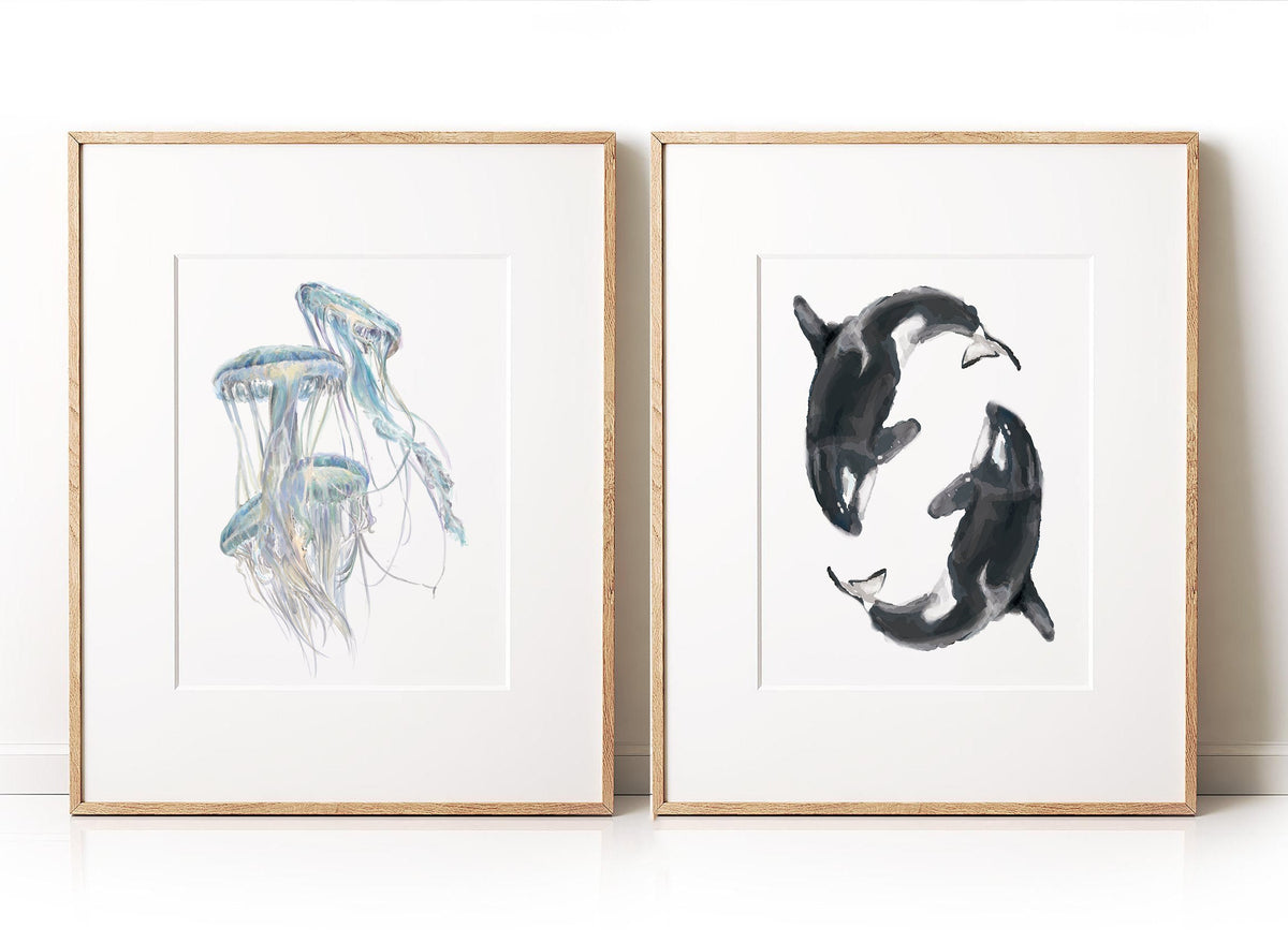 Jellyfish Wall Art | Modern Ocean Watercolor Painting