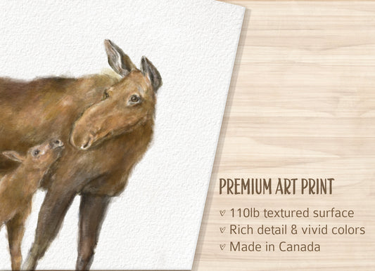 Baby Moose and Mom Wall Art Print