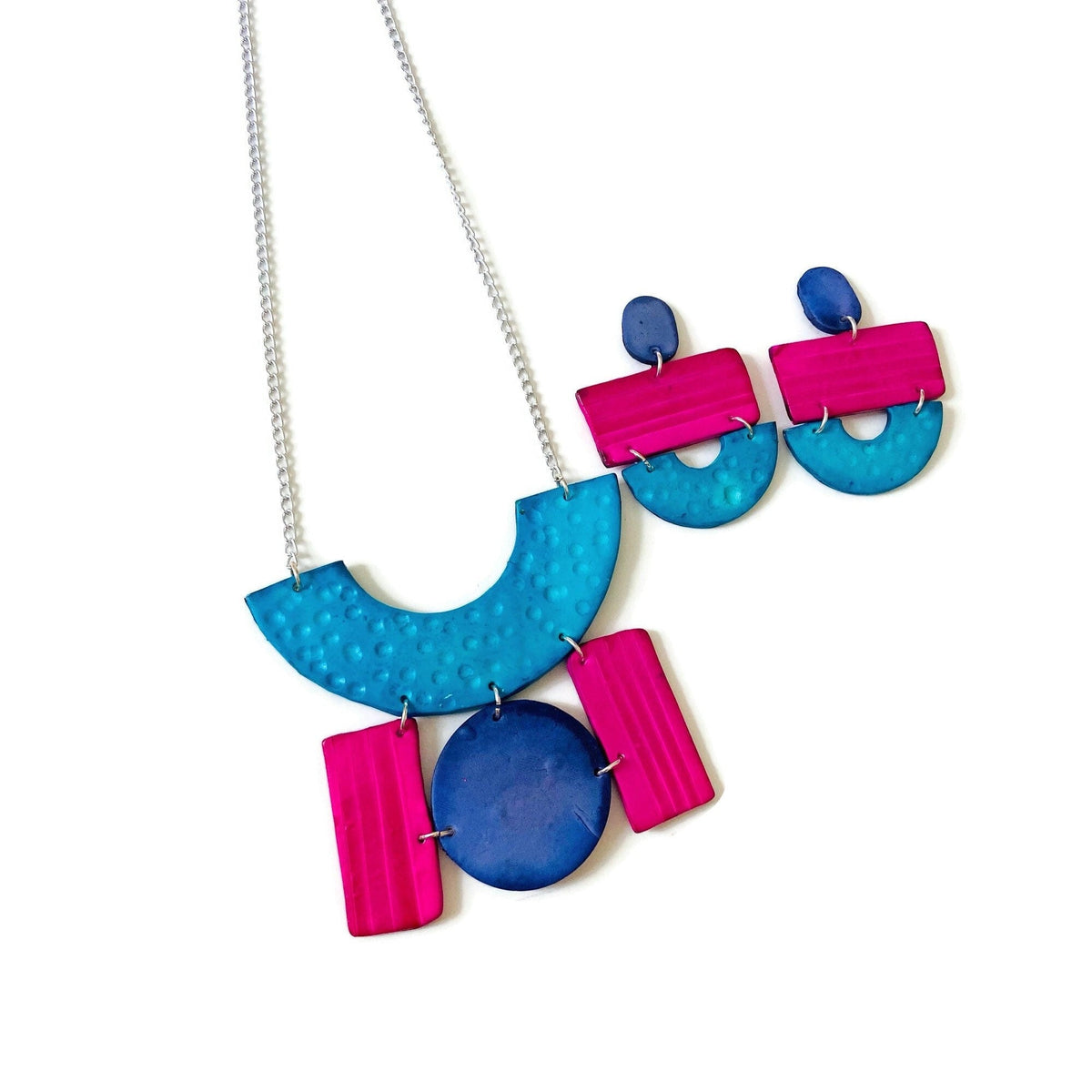 Hot Pink & Blue Geometric Jewelry Set