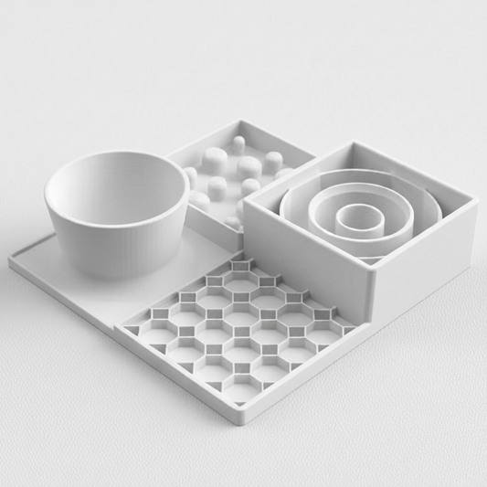 Dining Station™ | Cat & Small Dog Slow Feeder, Lick Mat & Water Bowl