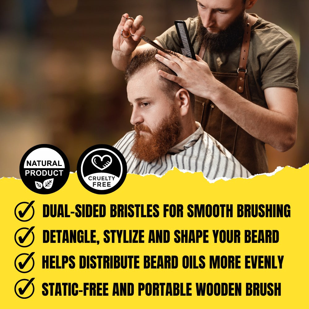 SoulStroker Premium Beard Brush (Wooden) | Dual Bristle Grooming Brush | Styling & Conditioning Tool | Handcrafted in Canada