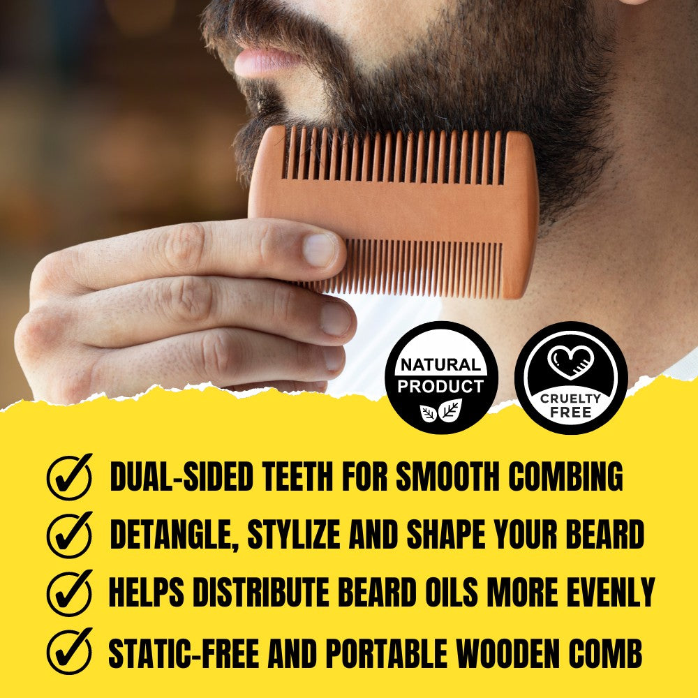 SoulSplitter Dual-Sided Beard Comb (Wooden) | Premium Detangling & Styling Comb | Grooming Tool | Handcrafted in Canada
