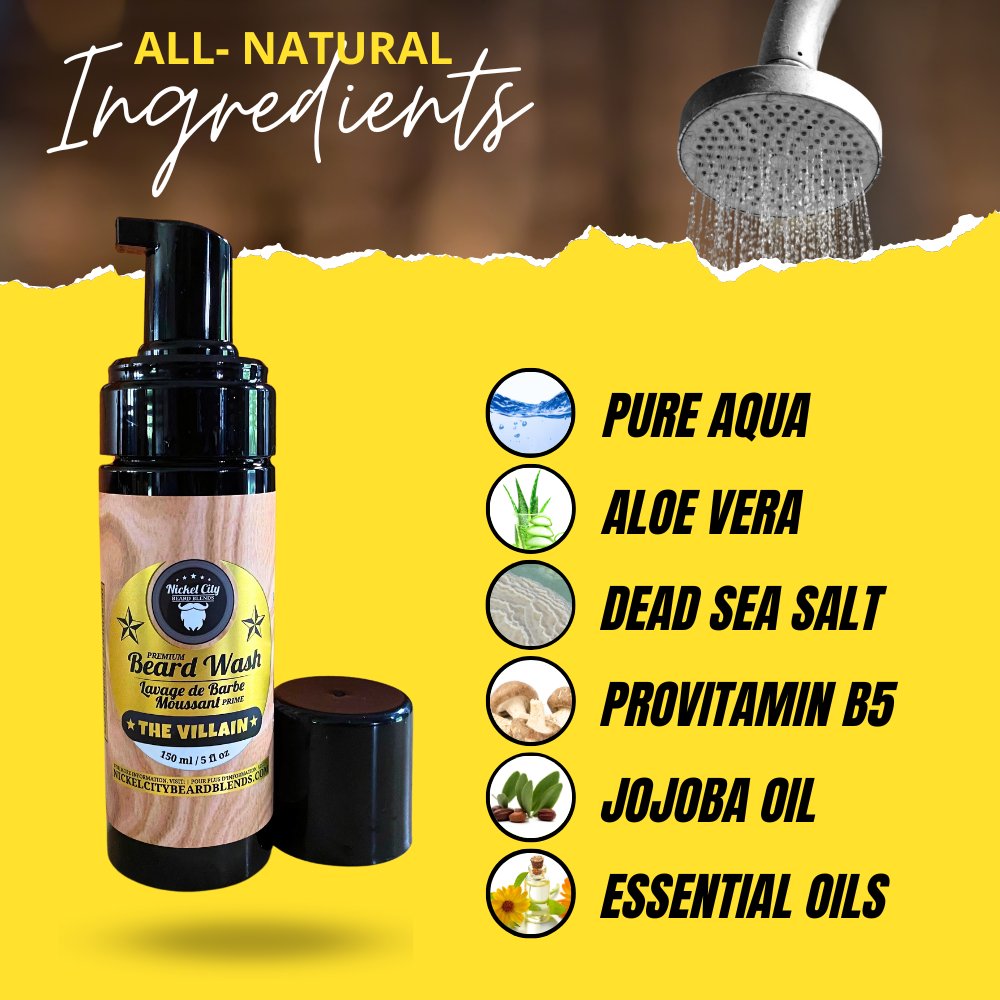 The Villain Beard Wash (150ml) – Spiced Tobacco, Fresh Leather, Cognac & Bourbon with Creamy Vanilla | Gentle Cleansing Beard Shampoo