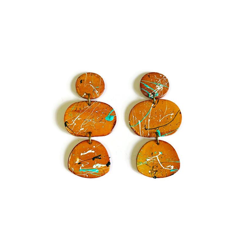 Abstract Painted Statement Earrings in Mustard Yellow