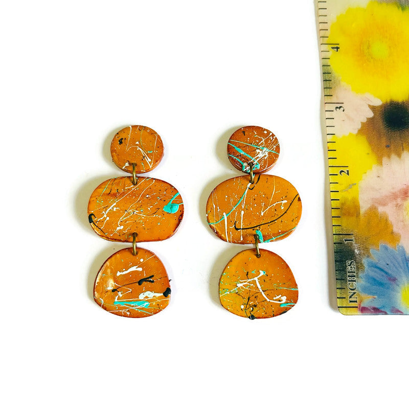 Wearable Art Clip On Earrings in Mustard Yellow and Paint Splash