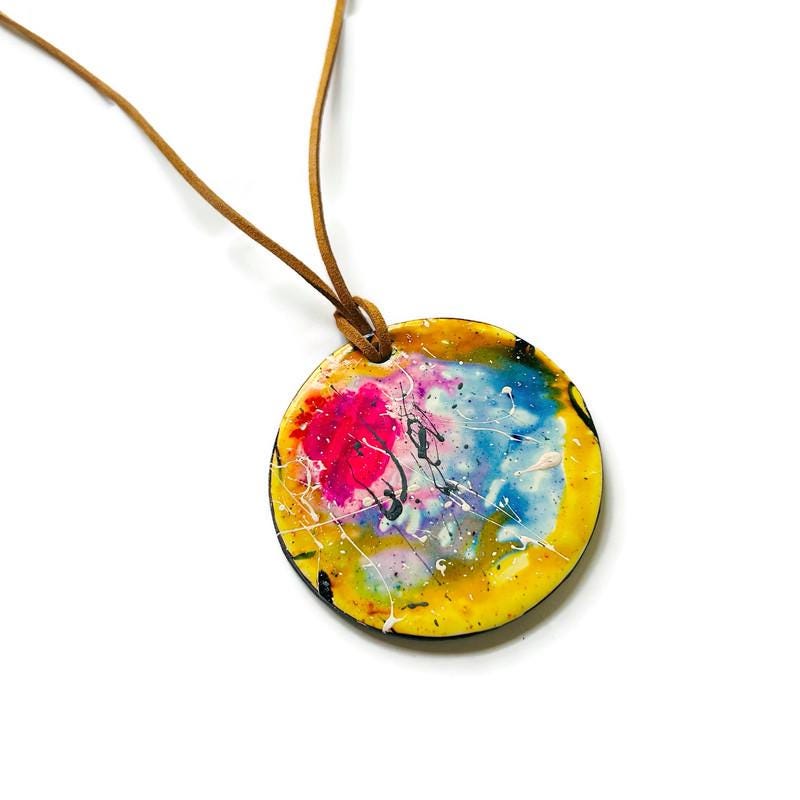 Large Abstract Art Pendant Necklace Handmade