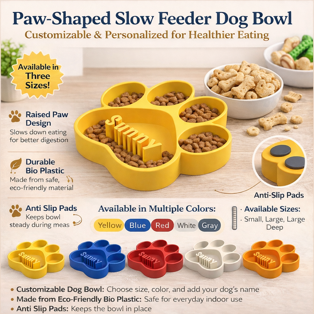 Personalized Dog Slow Feeder Bowl | Paw Design
