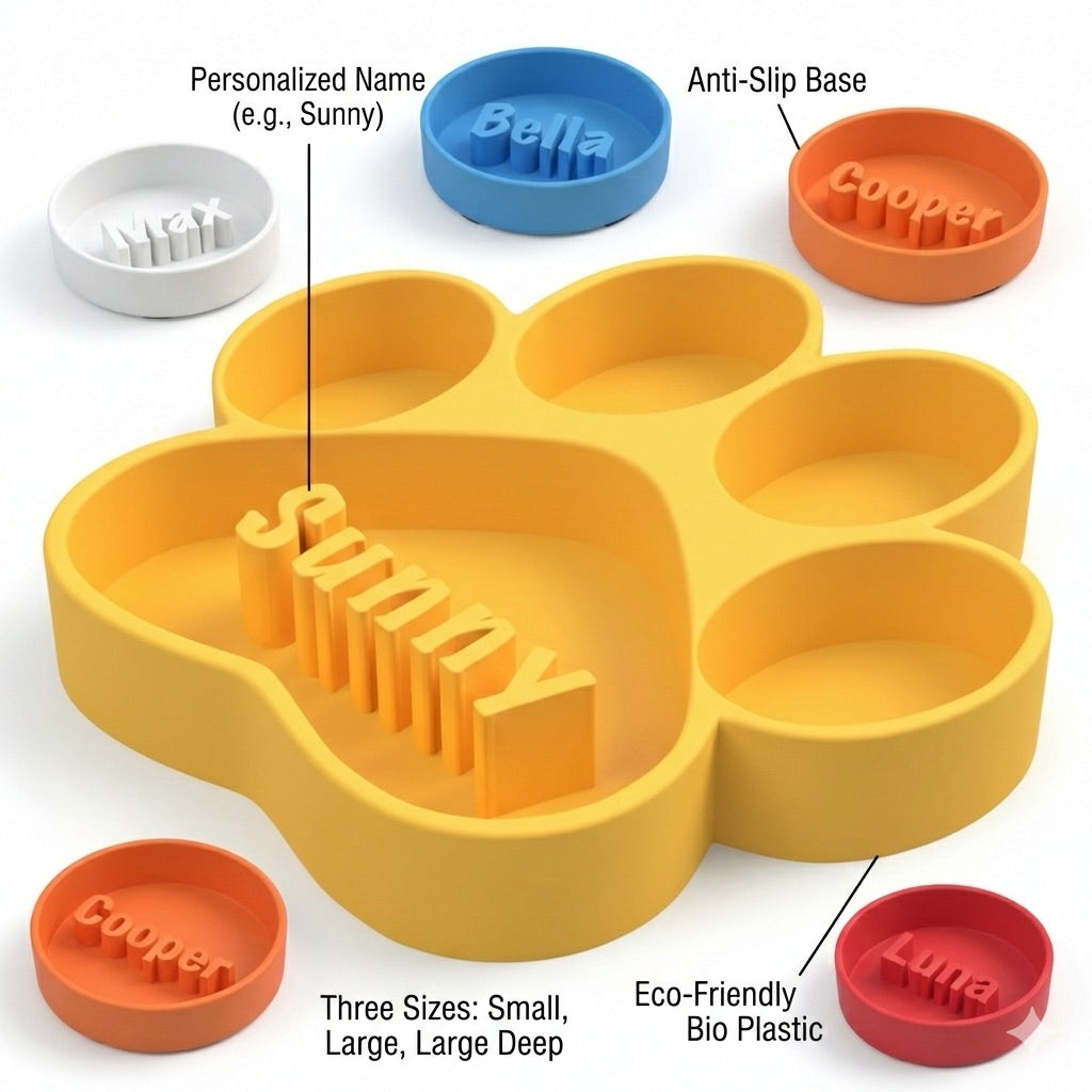 Personalized Dog Slow Feeder Bowl | Paw Design