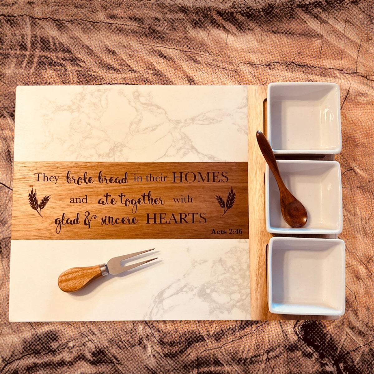 Personalized Marble & Acacia Charcuterie Set