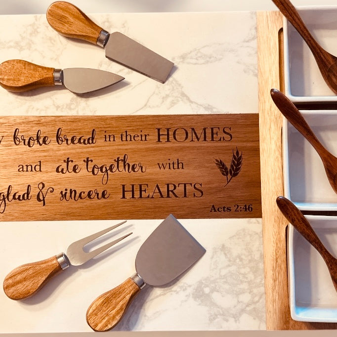 Personalized Marble & Acacia Charcuterie Set