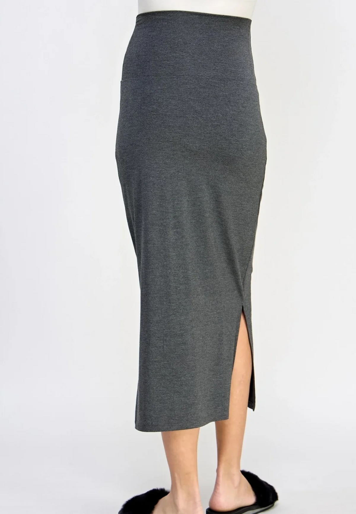 Rayon Modal Side Slit Maternity Midi Skirt