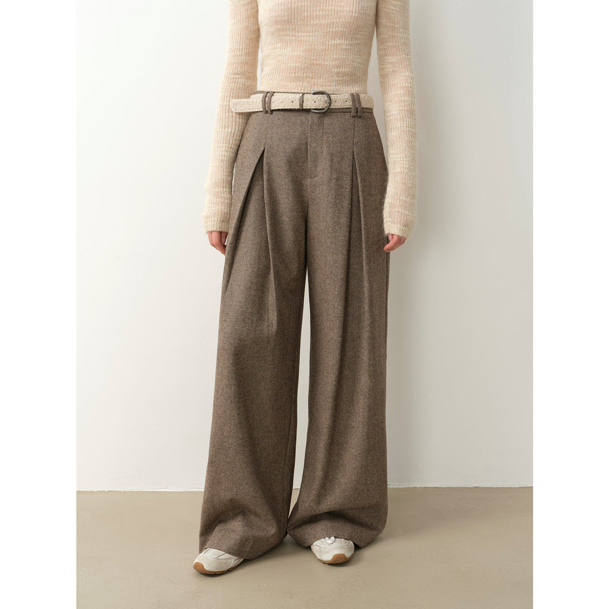 "City Stroll" casual and relaxed wool-blend double-pleated straight draped wide-leg casual trousers for autumn