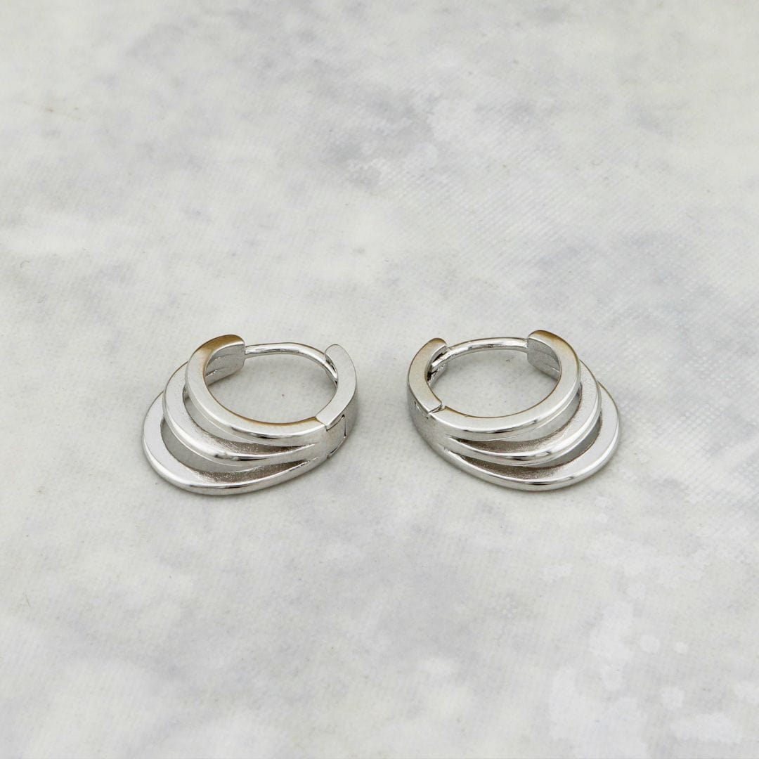 Boucles d'oreilles Huggies 3 rangs en argent sterling