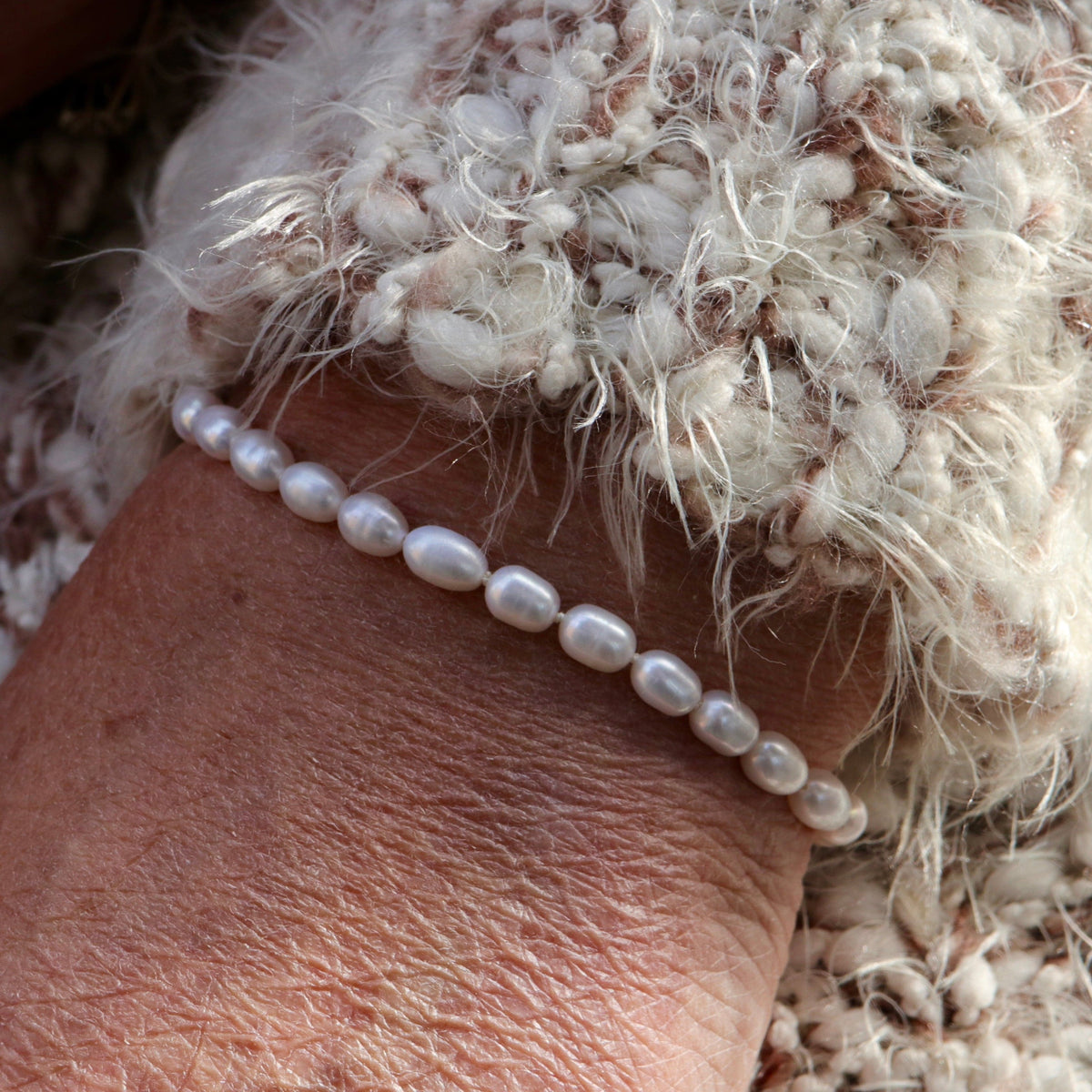 Bracelet de perles de riz et en argent sterling