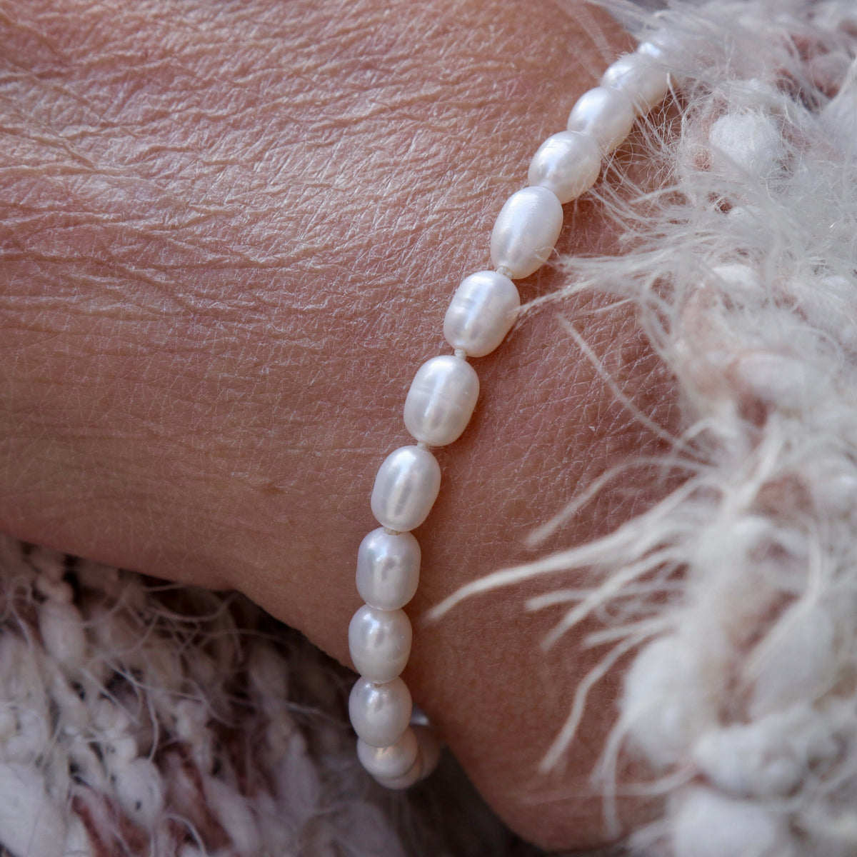 Bracelet de perles de riz et en argent sterling