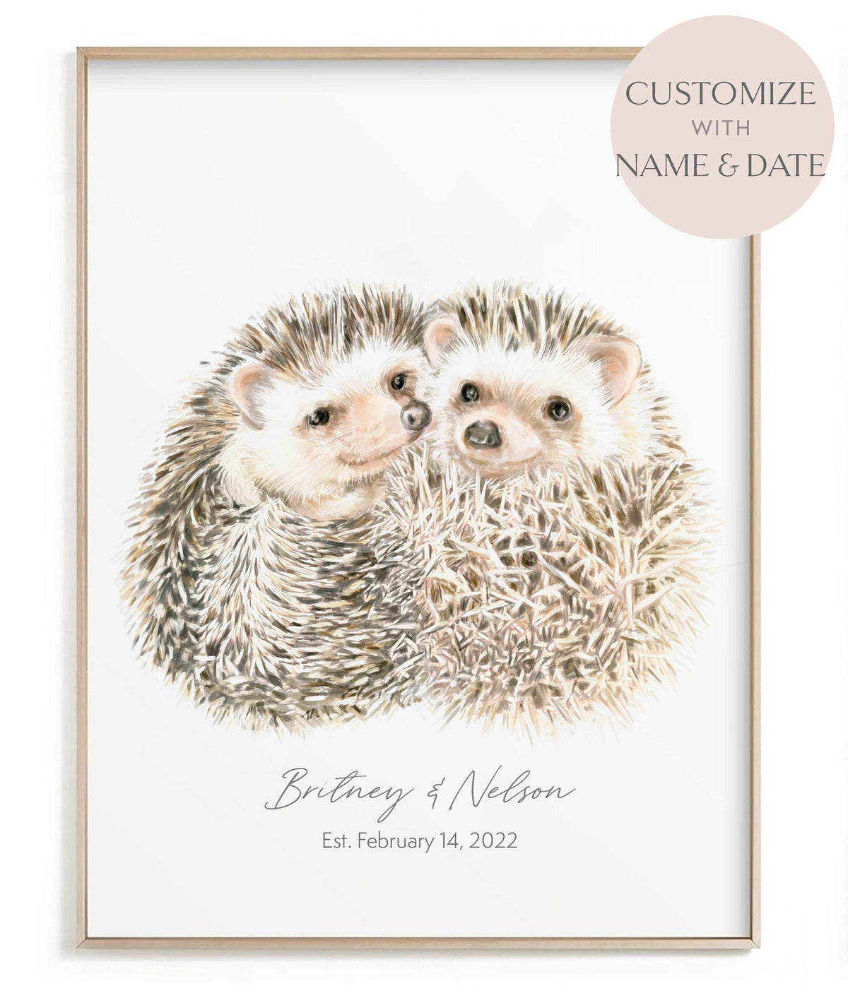 Personalized Hedgehogs Art Print: Custom Romantic Anniversary Gift for Wif