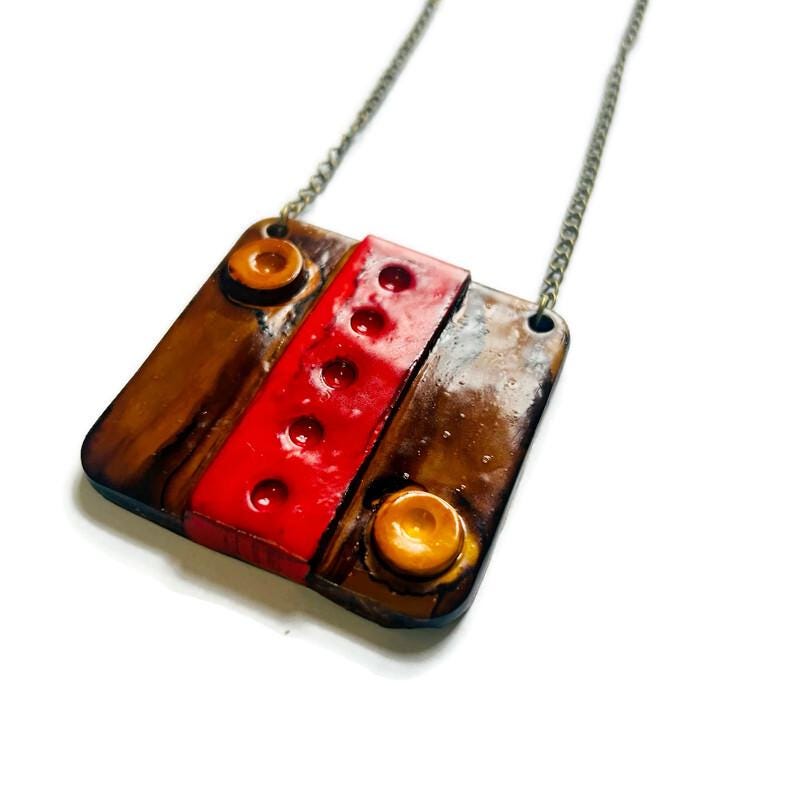 Orange Square Statement Pendant Necklace