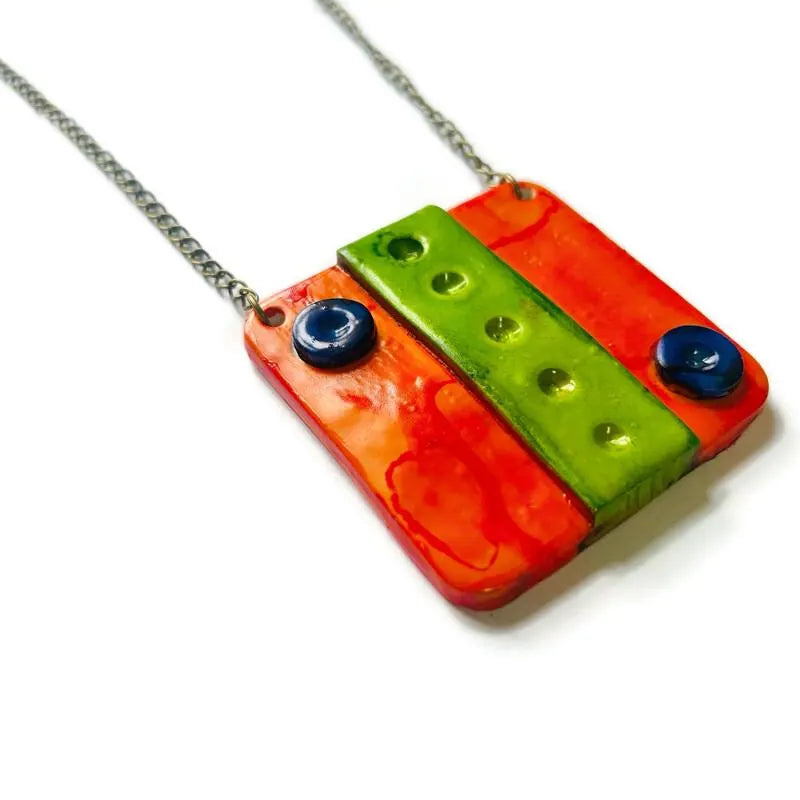 Orange Square Statement Pendant Necklace