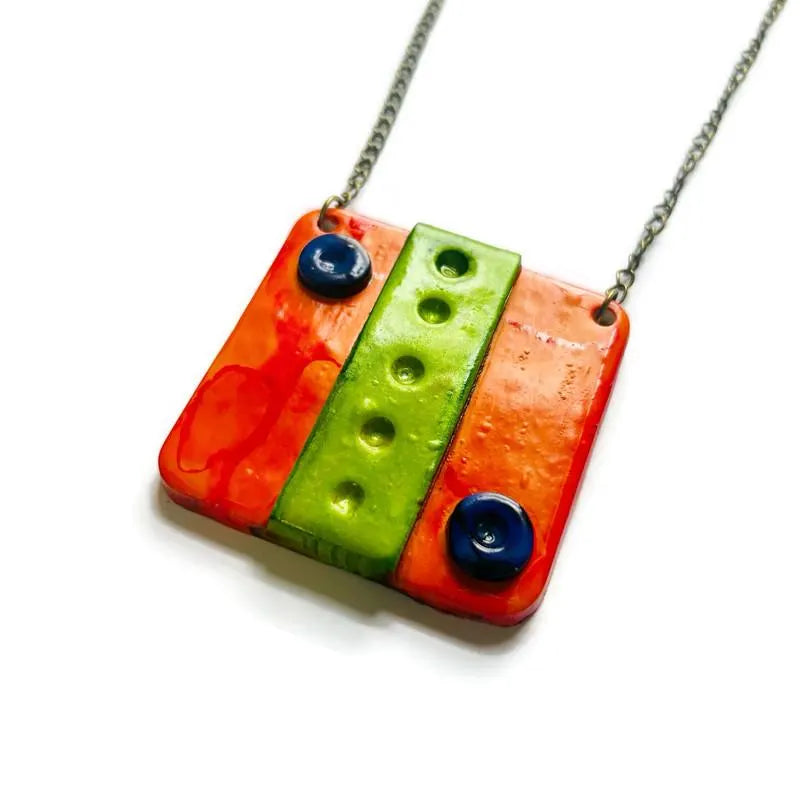 Orange Square Statement Pendant Necklace