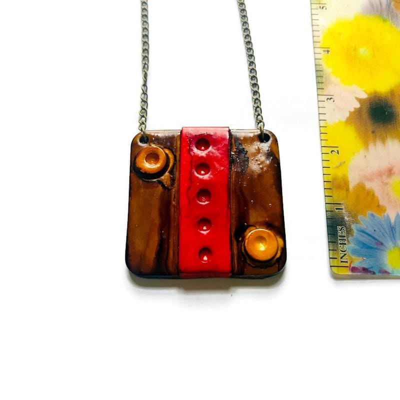 Orange Square Statement Pendant Necklace