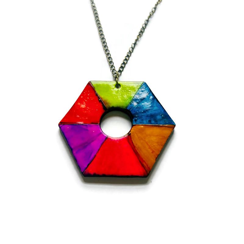 Large Hexagon Pendant Necklace Handmade