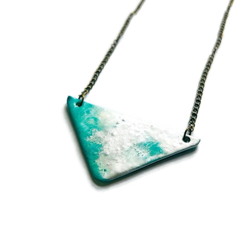 Modern Triangle Necklace in Icy Turquoise Blue and Frosted Silver