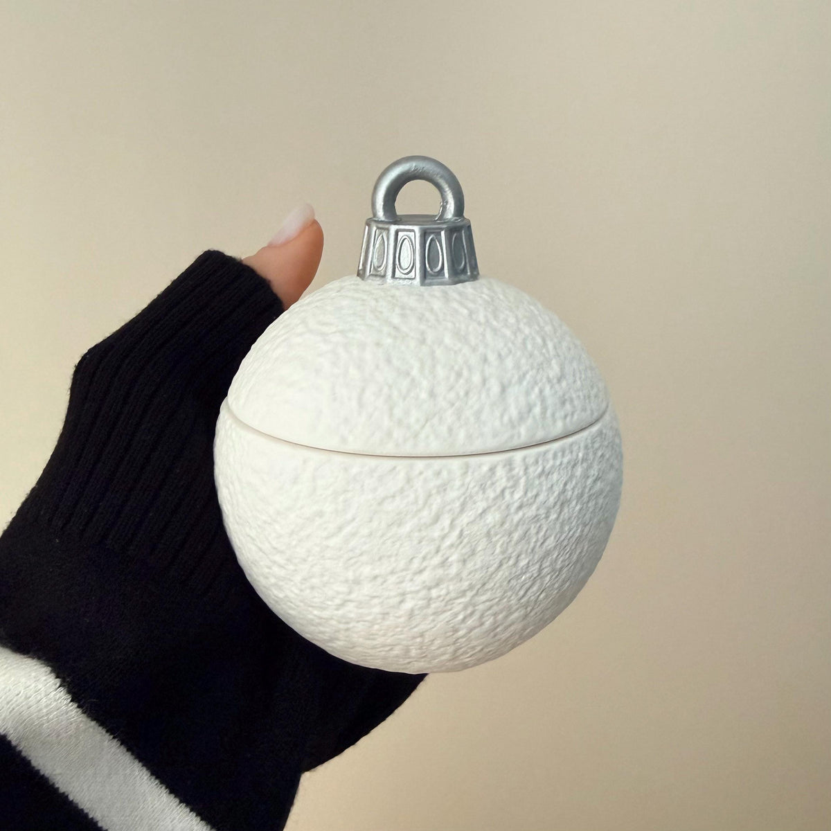 Winter Ornament Bauble Candle – Sculptural Holiday Decor, Handcrafted Soy Wax Candle