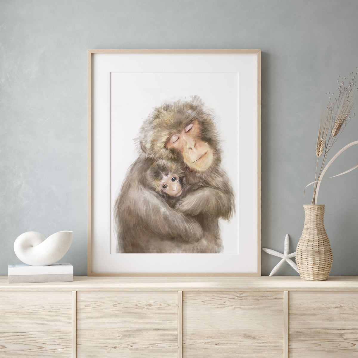 Baby Monkey and Mother Art Print