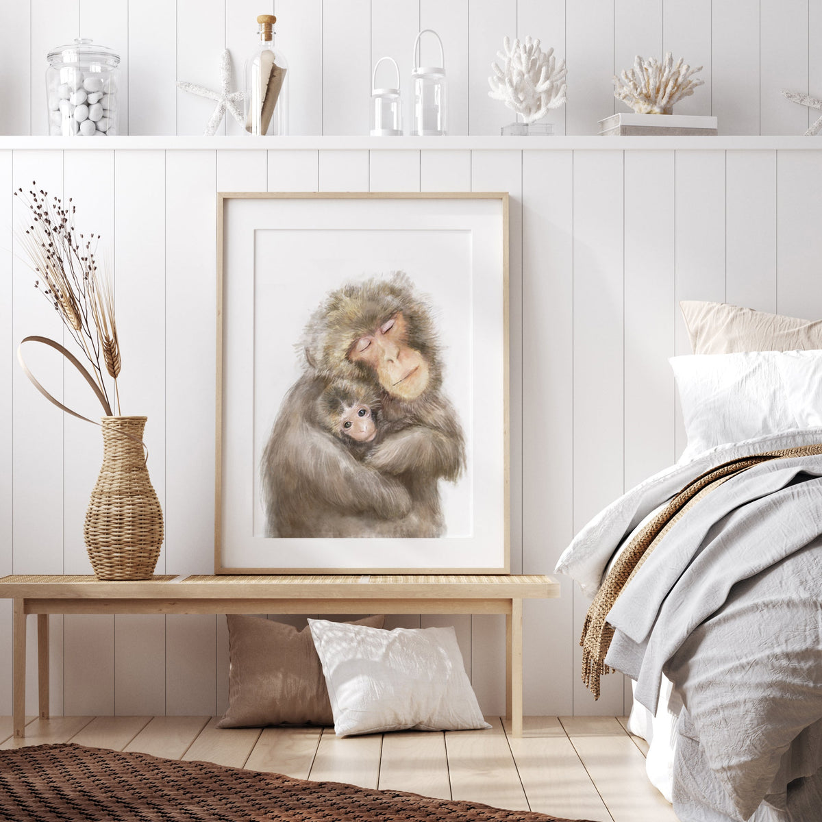Baby Monkey and Mother Art Print