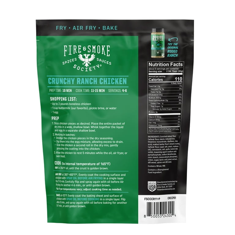 Fire & Smoke Society Crunchy Ranch Chicken Coating Fry Mix, 9.6oz