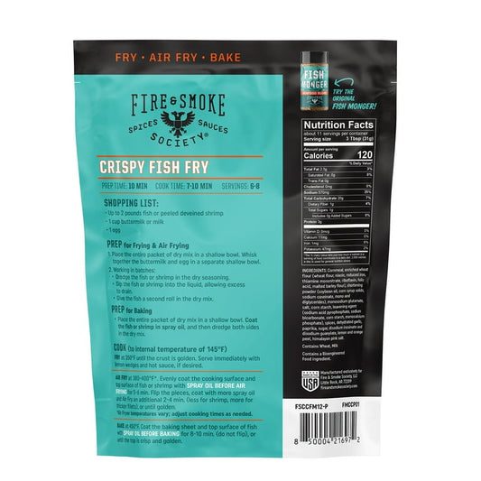 Fire & Smoke Society Southern Style Crispy Fish Fry Mix, Fish Monger Coating, 12.1oz