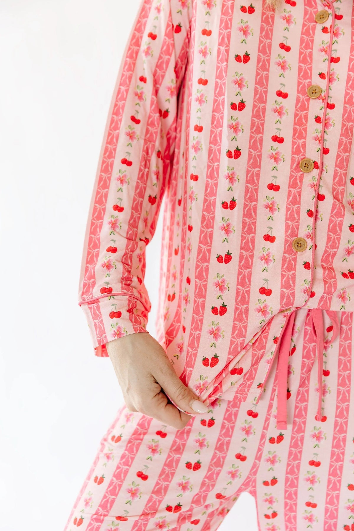 Pink Strawberry & Cherry Bows Adult Pajama Pants
